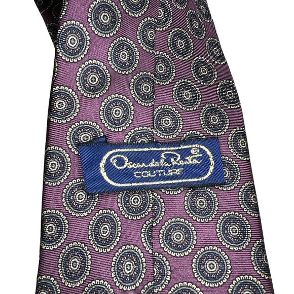 Oscar de la Renta Couture Tie in Purple with Gray Circles - Picture 3 of 3